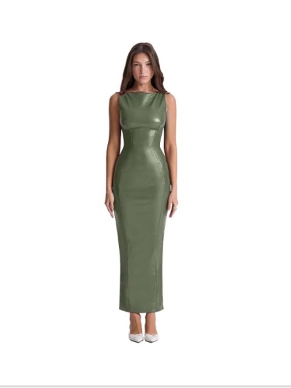 Green Faux Leather Sleeveless Maxi Dress